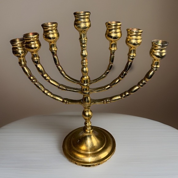 Other - Vintage Menorah 7 Arm 10" Rotating Swing Arms Heavy Solid Brass Candelabra